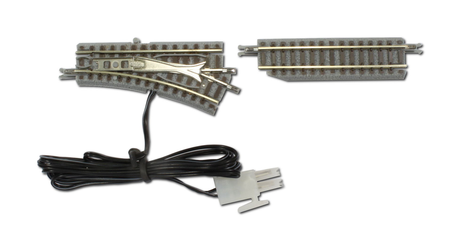 Elektr. Weiche rechts R127-26°, inkl. Gleis gerade Elektr. Weiche rechts R127-26°